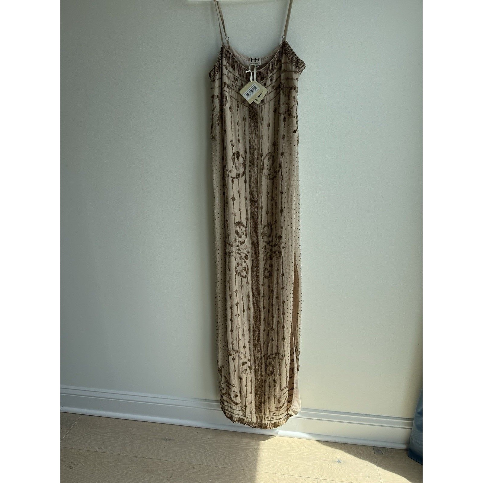 Haute Hippie Long Tan/Bronze Fully Beaded Gown-Hand Beaded-Nwt $695-Size Small